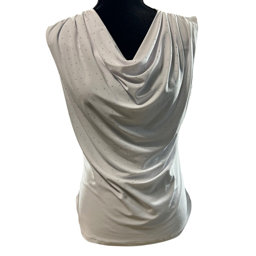 Jennie & Marlis Womens Silver Cowl Neck Rhinestone Sleeveless Blouse Medium USA